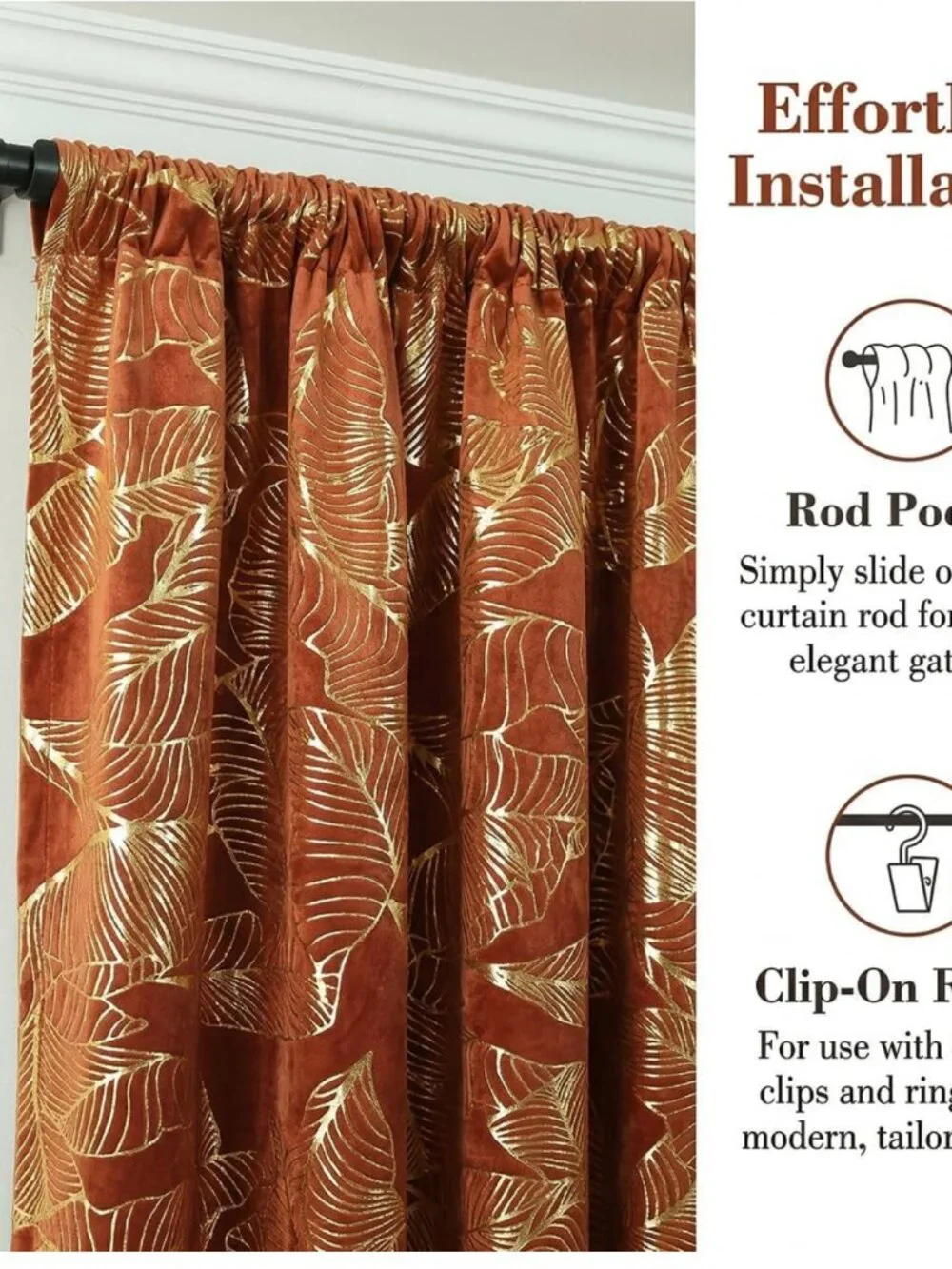 Burnt Orange Curtains with Gold Leaf